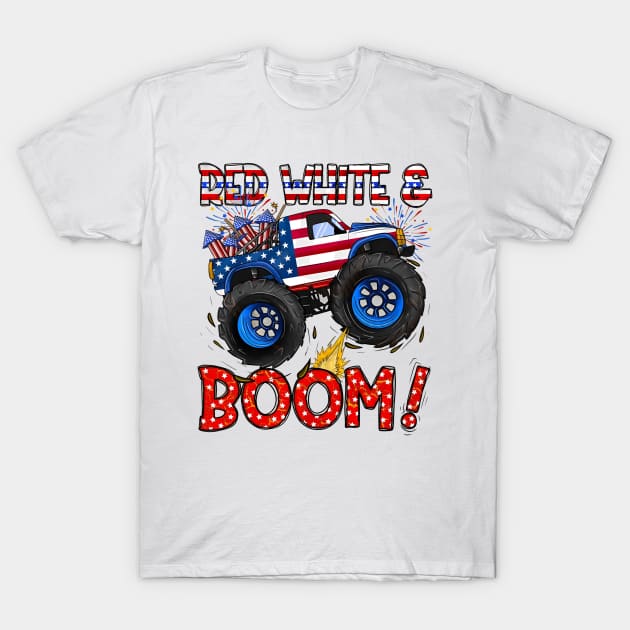 4th of July, Monster Truck, Patriotic Monster Truck, America, Red White and Boom T-Shirt by kumikoatara